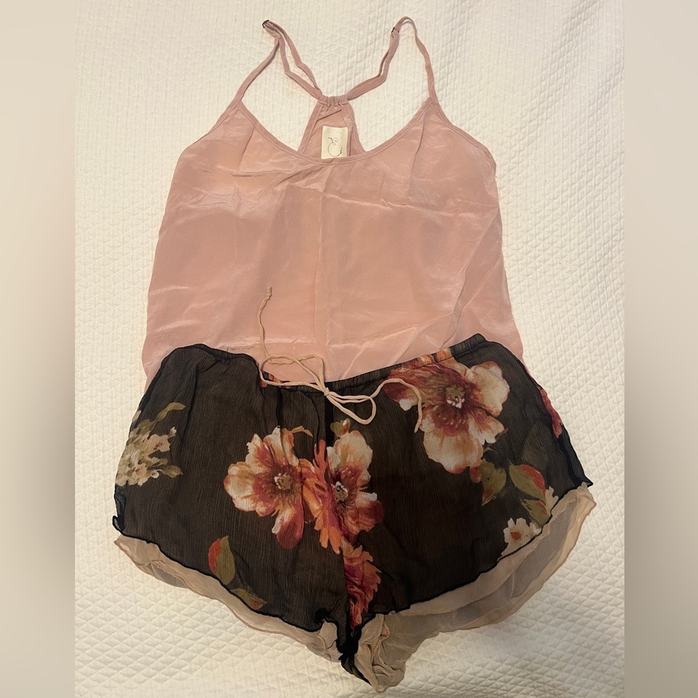 Eloise by Anthropologie 100% silk tank top and floral short set - size small